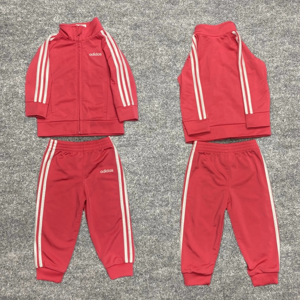 Adidas Toddler Girl's 2 Piece Pink Tricot Tracksuit Full Zip Jacket & Pants 12M